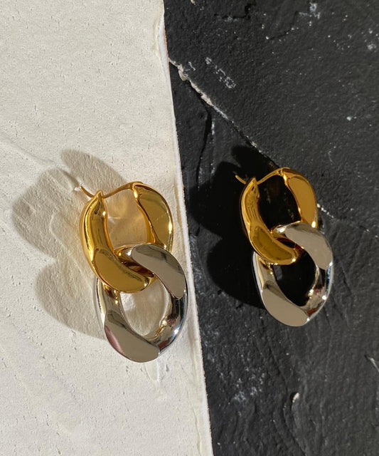 Colorblock Metal Overgild Patchwork Hoop Earrings