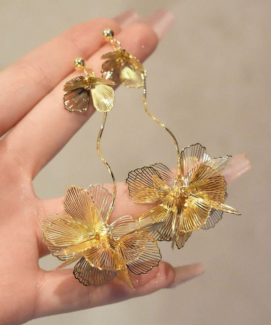 Stylish Gold Metal Overgild Drop Earrings