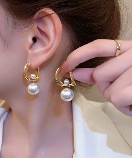 Gold Sterling Silver Alloy Pearl Letter Drop Earrings