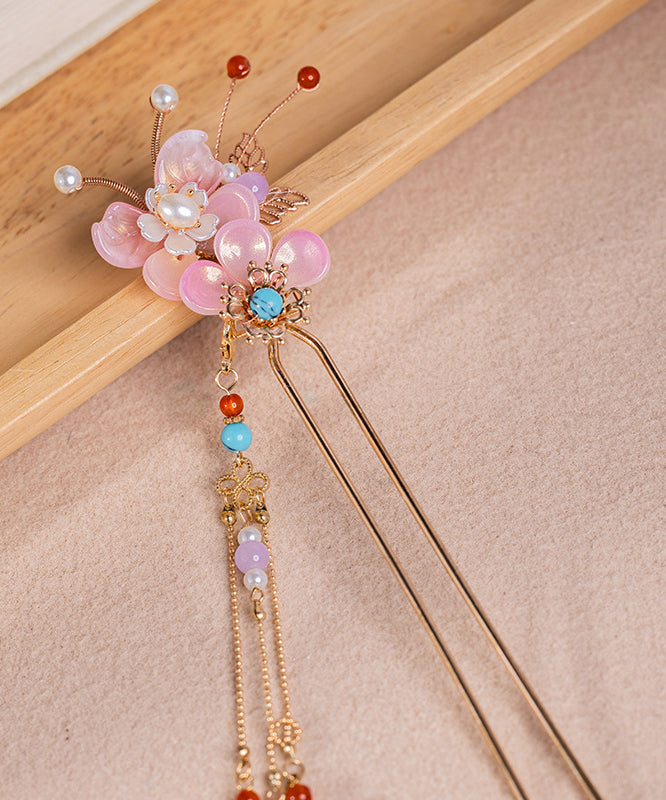 Fine Colorblock Alloy Pearl Turquoise Colored Glaze Tassel Hairpin