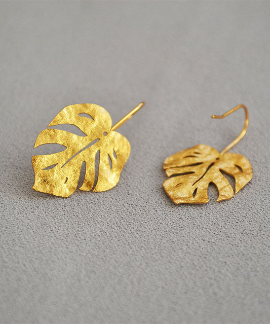 Gold Leaf Shape 14k Gold Copper Stud Earrings