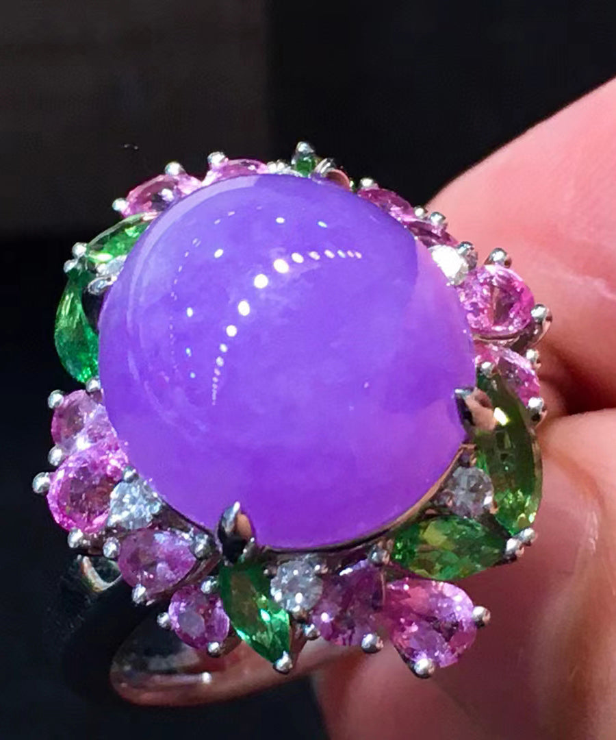 Purple Stainless Steel Crystal Zircon Jade Rings