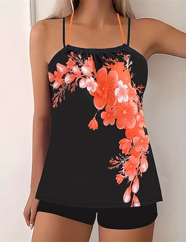 Tankini Two Piece Swimsuit Backless Criss Cross Swimwear Swimwear Pink Sky Blue Breathable Quick Dry Lightweight Sleeveless - Swimming Surfing Beach Summer Spring