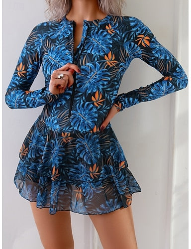 Swimwear Tankini 2 Piece Shorts Swimsuit Zip Up Tummy Control High Waist Slim Vacation Beach Wear Round Neck Sleeveless Long Sleeve Bathing Suits