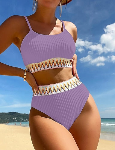 Bathing Suit High Waisted Ruched Bikini Swimsuits Elastic Sleeveless Swimwear Surfing Beach Vacation Summer