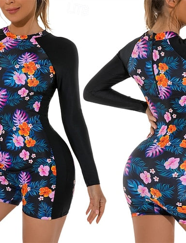 Rash Guard One Piece Swimsuit Spandex Uv Sun Protection Upf50+ Quick Dry Long Sleeve Swimwear Bathing Suit Surfing Beach Water Sports Summer