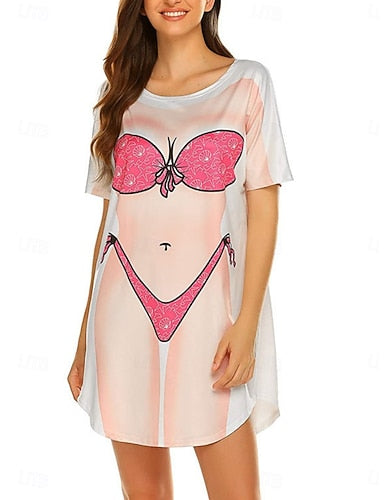 Swimdress Swimsuit Dress Vacation Beach Wear Graphic Round Neck Long Sleeve Bathing Suits