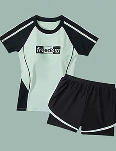 2 Piece Rash Guard Swim Shirt Swimwear Swimwear Green Uv Protection Tummy Control Surfing Canoeing Snorkeling Summer