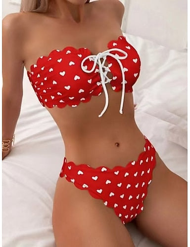 Swimwear Bikini 2 Piece Cheeky Swimsuit Slim Backless Vacation Beach Wear Heart Strapless Sleeveless Bathing Suits