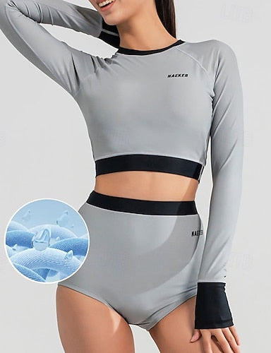 2 Piece Rash Guard Tankini Swimsuits Surfing Shirt Colored Upf50+ Breathable Long Sleeve Diving Suit Surfing Canoeing Snorkeling Spring