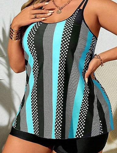 Bathing Suit 2 Pieces Swimsuits Stripes Ultra Light (ul) Tummy Control Elastic Sleeveless Swimwear Surfing Snorkeling Summer