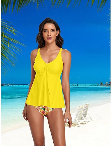 Swimwear Tankini Swimsuit Active Plain Sleeveless Bathing Suits