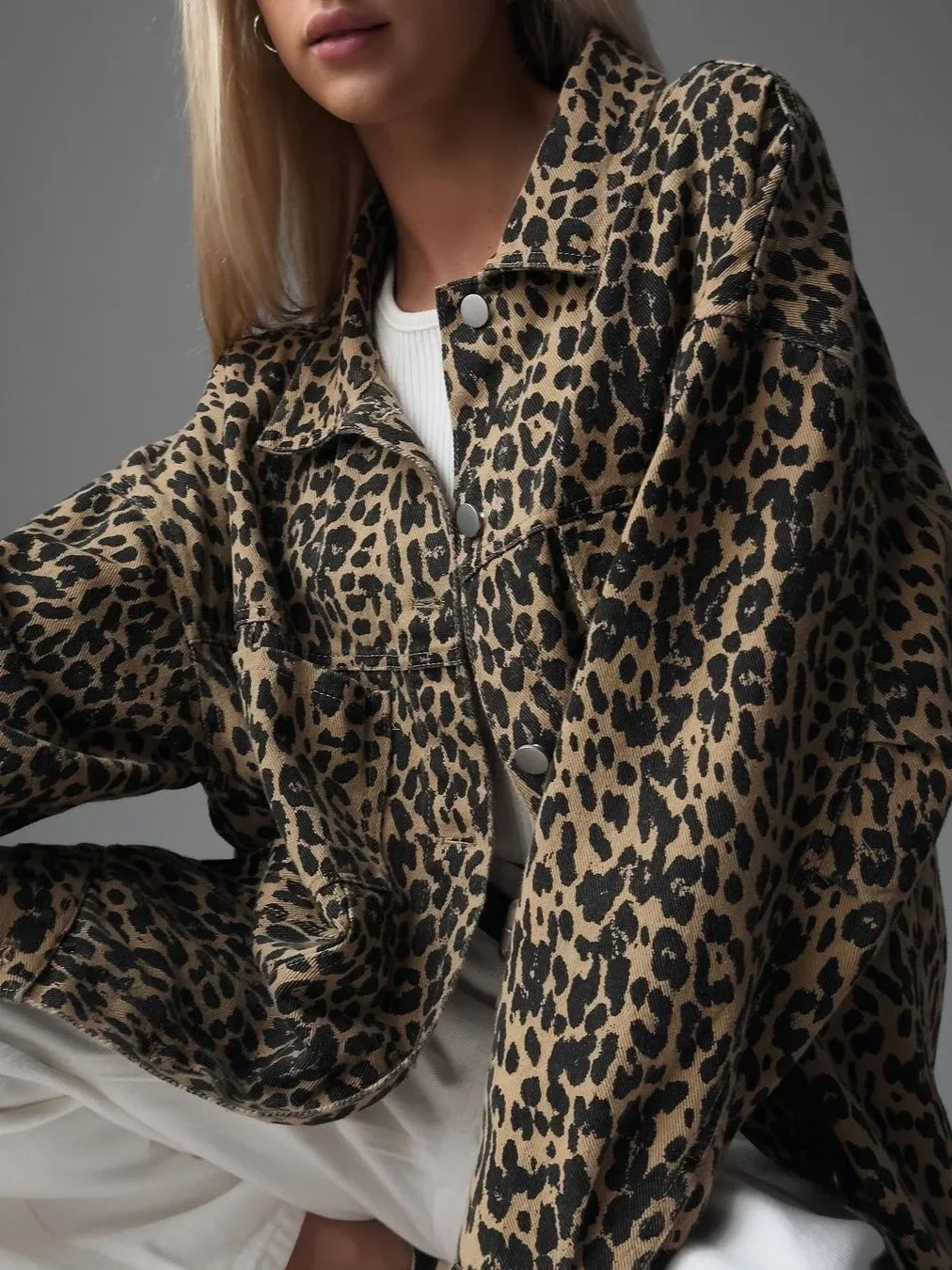 LM | Denim jacket with leopard print for women