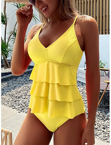 Swimwear Tankini 2 Piece Shorts Swimsuit Tummy Control High Waist Slim Backless Vacation Beach Wear Color Color Block V Neck Sleeveless Bathing Suits