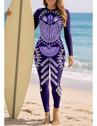 Standard Rash Guard Full Body Swimwear Dive Skin Suit Folk Front Zip Upf50+ Quick Dry High Elasticity Long Sleeve Swimwear Surfing Canoeing Diving Summer