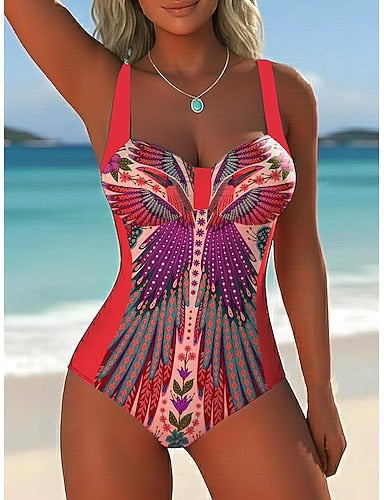 Swimwear One Piece Briefs Swimsuit Vacation Graphic Paisley V Neck Sleeveless Bathing Suits