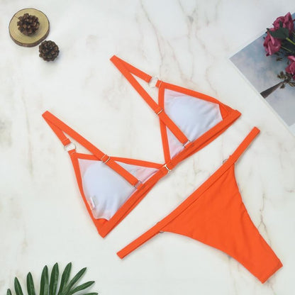 Benedetta® | Heidi-mode Two-piece Bikini Swimsuit With Gold-colored Metal Rings and Triangular Cups