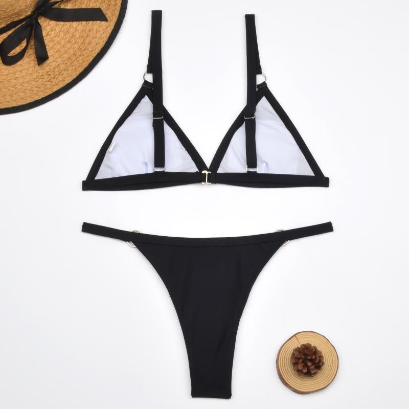 Thelma® | Two-piece Bikini Swimsuit With Gold Metal Rings and Triangular Cups