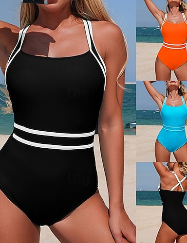 Bathing Suit Swimsuits Halter One Piece Colored Elastic Sleeveless Swimwear Surfing Beach Vacation Summer