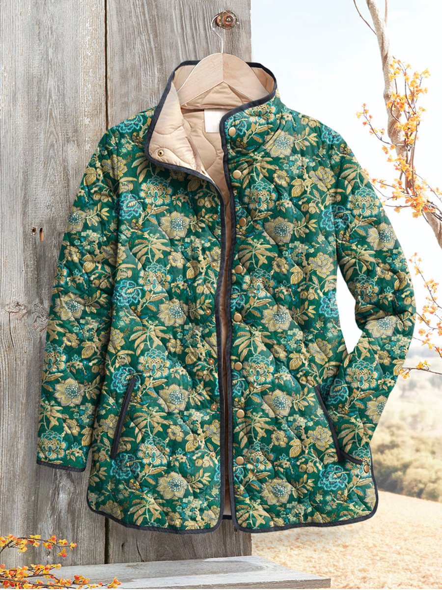 Vintage Style Colorful Summer Floral Repeat Pattern Printed Women's Casual Quilted Cardigan
