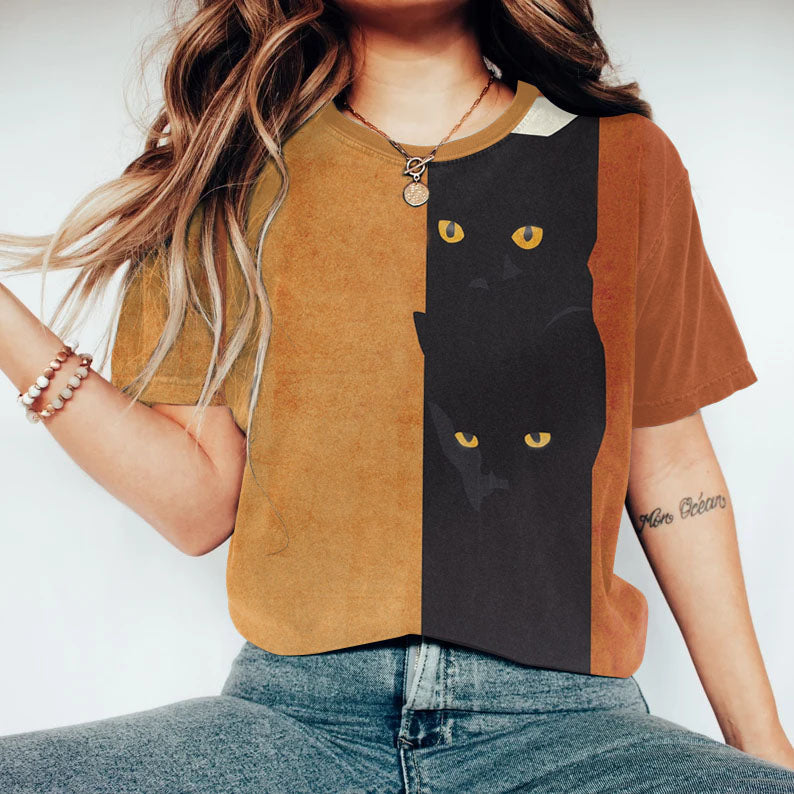 Abstract Black Cat Painting Art T-Shirt elevenforest