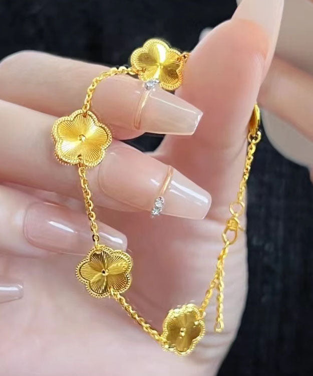 Novelty 24k Gold Four Leaf Clover Chain Bracelet