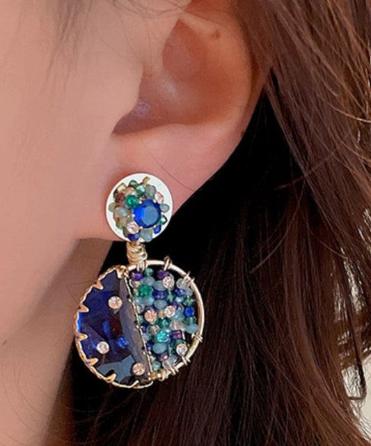 Blue Copper Zircon Crystal Glass Drop Earrings