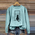 Lovely Simple Cat Art Print Vintage Cozy Sweatshirt elevenforest