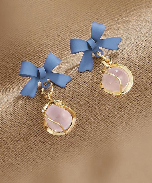Modern Blue Copper Overgild Cat's Eye Stone Drop Earrings