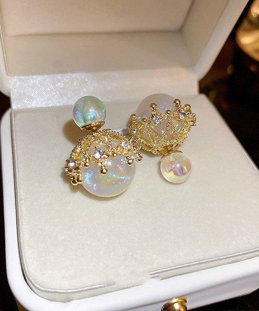White Alloy Zircon Pearl Stud Earrings