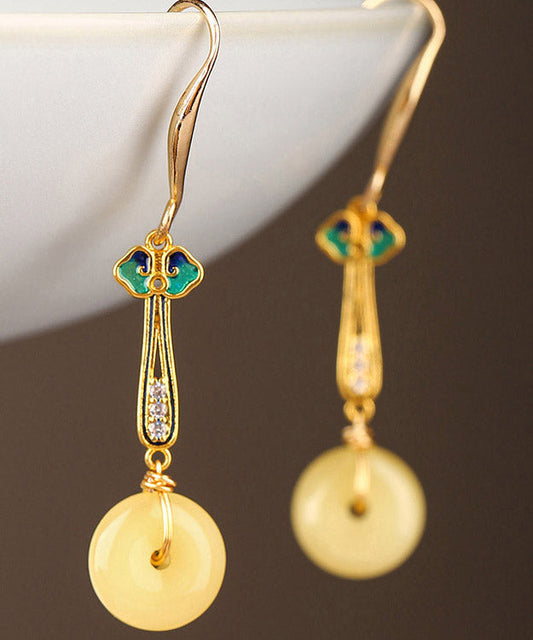 Yellow Sterling Silver Cloisonne Coloured Glaze Zircon Drop Earrings