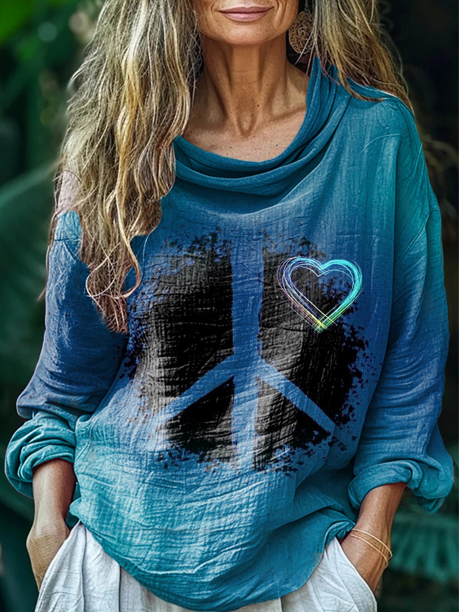 Women's Hippie Art Print Casual Long Sleeve Comfortable Cotton Shirt