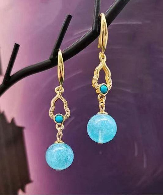 Blue Sterling Silver Overgild Inlaid Gem Stone Drop Earrings