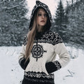 Vintage Viking Compass Celtic Cozy Chunky Hooded Cardigan artswardrobe