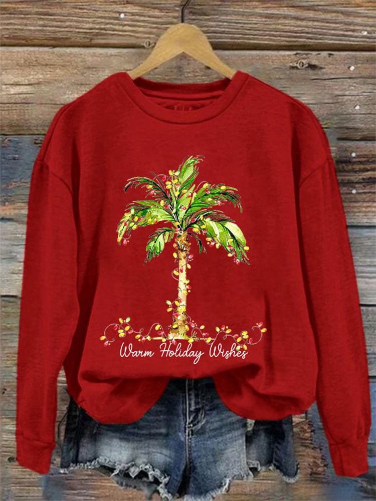 Comstylish Women's Christmas Palm Tree Print Casual Sweatshirt