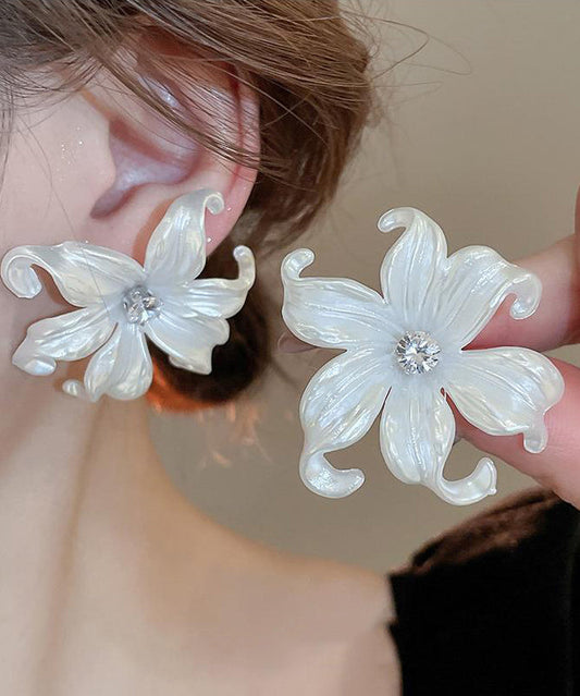 Classy White Acrylic Zircon Stud Earrings