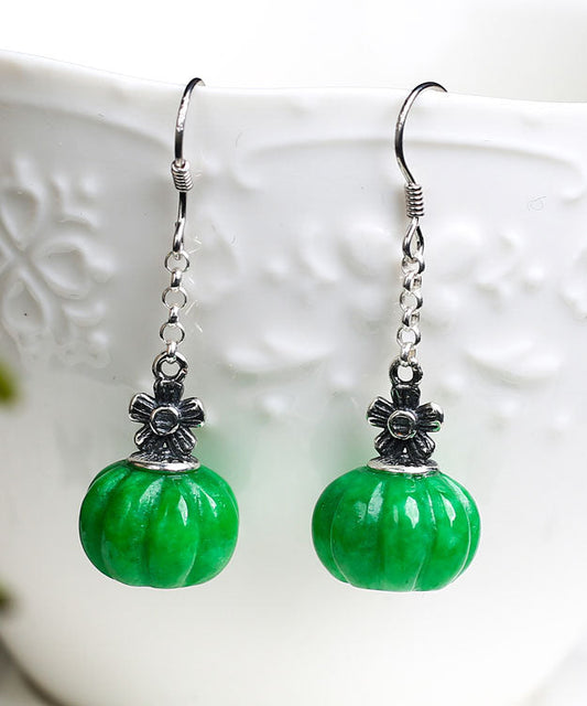 Green Sterling Silver Jade Pumpkin Drop Earrings