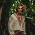 Men's Bohemian Holiday Style Linen Printed Casual Long Sleeve Tops artswardrobe