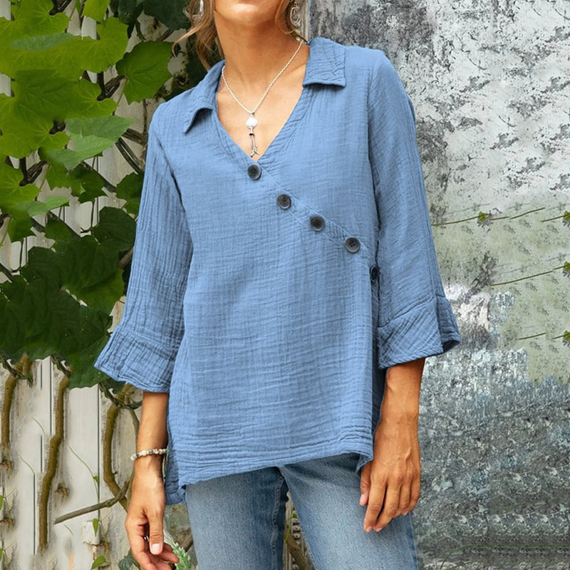 Comstylish Women's Solid Color Linen Vintage Shirt