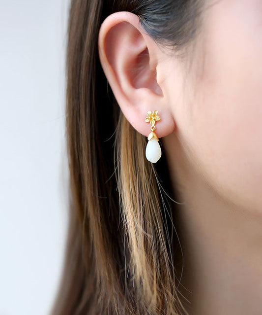 Diy Green Sterling Silver Jade Orchid Drop Earrings