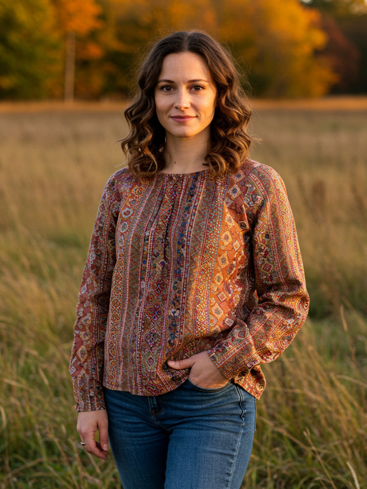 Women's Vintage Bohemian Embroidered Print Shirt artswardrobe