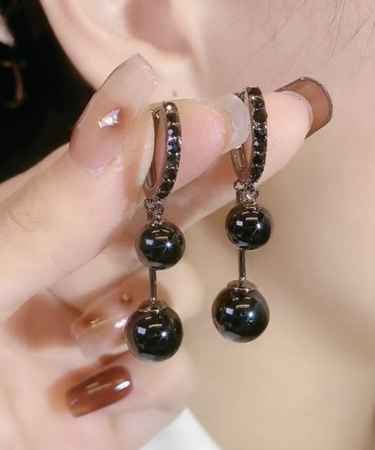 Black Alloy Inlaid Gem Stone Drop Earrings