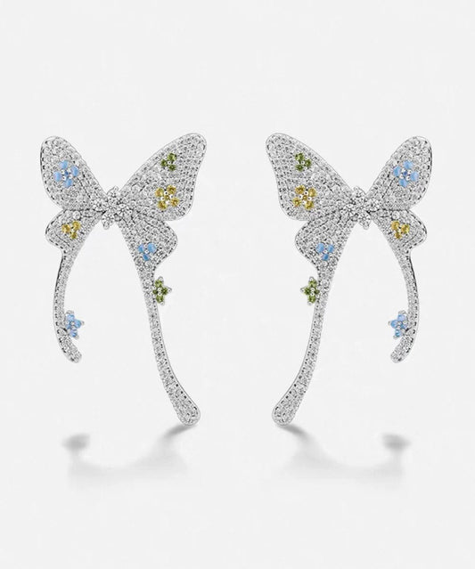 Fine Silk Copper Overgold Zircon Butterfly Stud Earrings