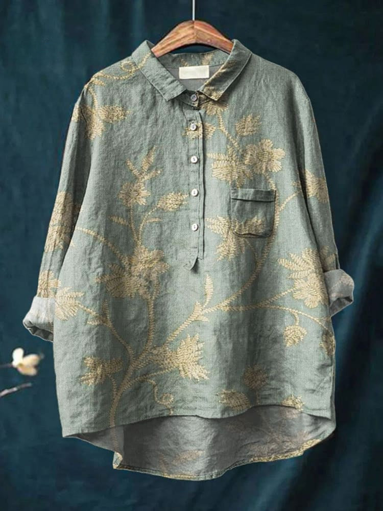 Women's Vintage Floral Art Print Casual  Shirt