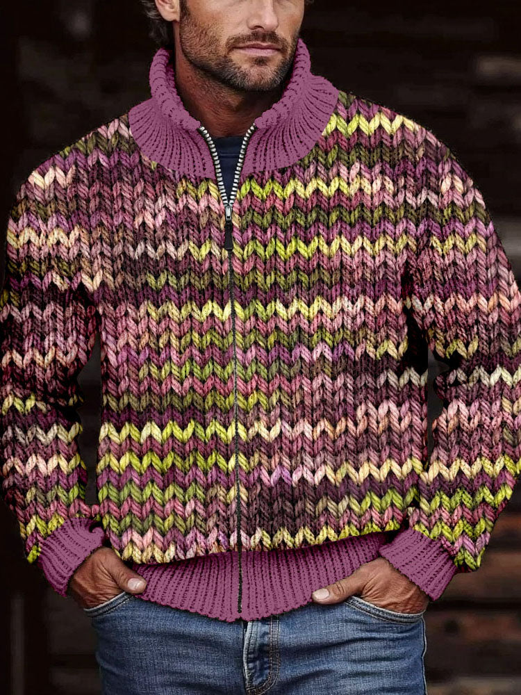 Men's Scottish Thistle Color Inspired Knitted Chunky Cardigan artswardrobe