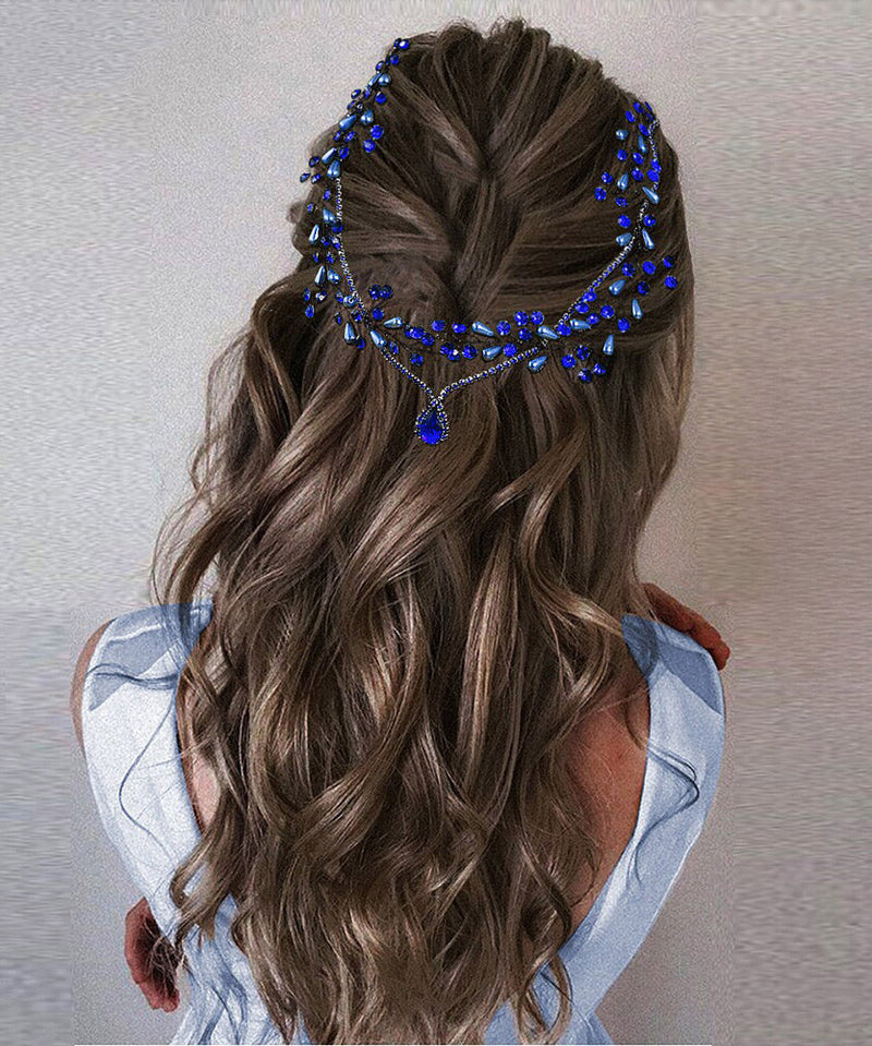 Blue Zircon Water Dropl Pearl Hairpiece