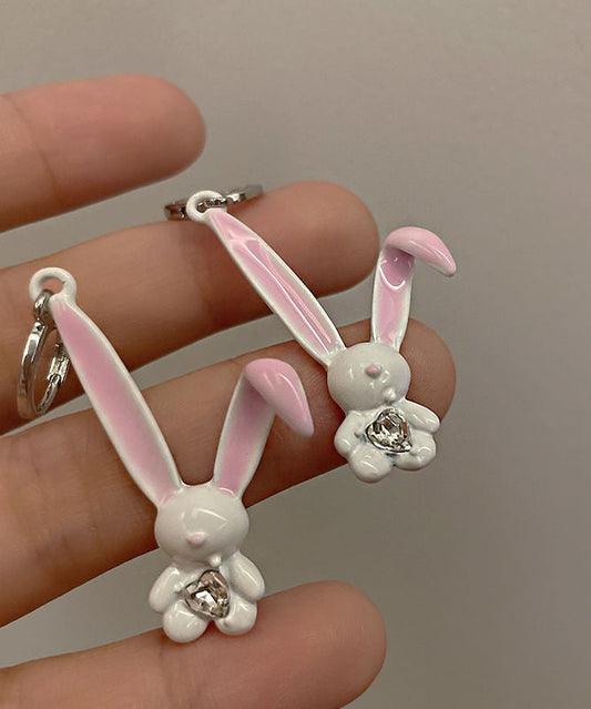 Pink Copper Zircon Spray Painting Little Rabbit Drop Earrings