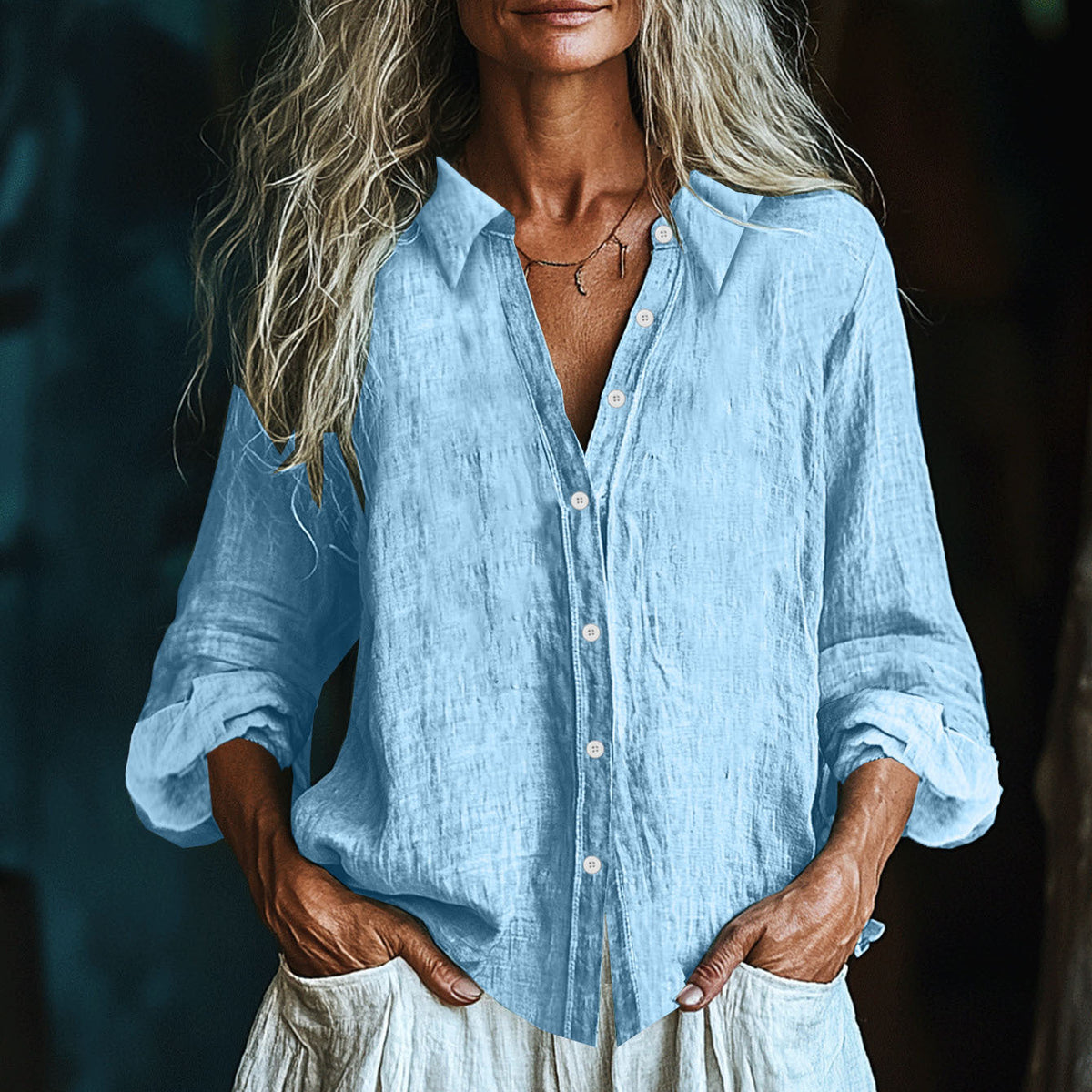 Comstylish Vintage Elegant Art Linen Ruffle Shirt