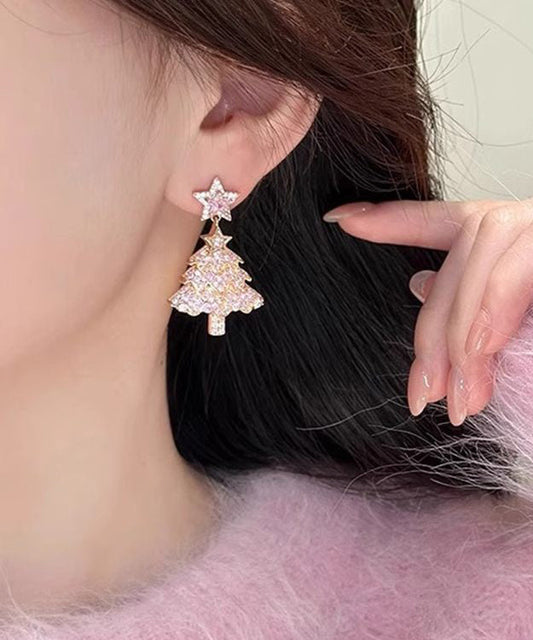 Fine Pink Zircon Christmas Tree Drop Earrings