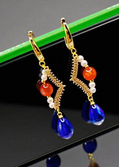Diy Blue Acrylic Original Design Drop Earrings